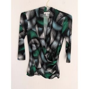 CHAUS New York Women's Abstract Print Draped Faux Wrap Top S